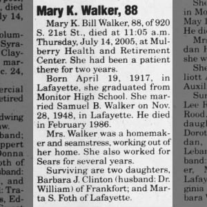 Mary K. Bill Walker Obit