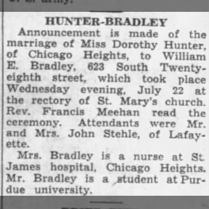 Hunter-Bradley Announcement of marriage