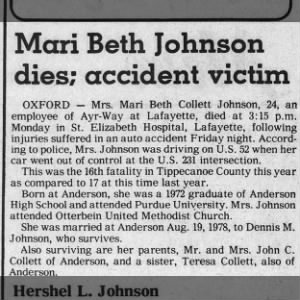 Obituary for Mari Beth Collett Johnson